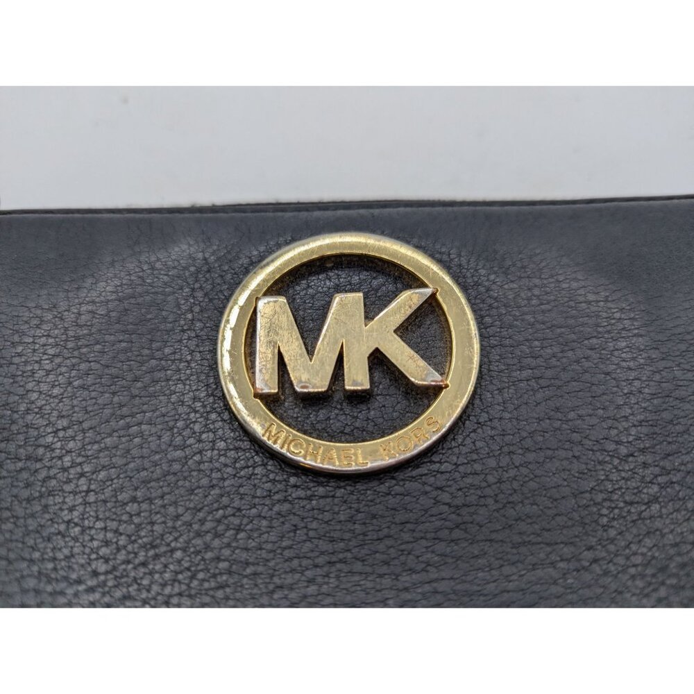 Michael Kors Black Pebbled Leather Zip-Around Wallet With Gold MK Logo & Multipl - Picture 10 of 11